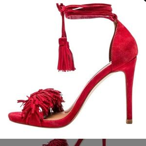 Red fringe heels